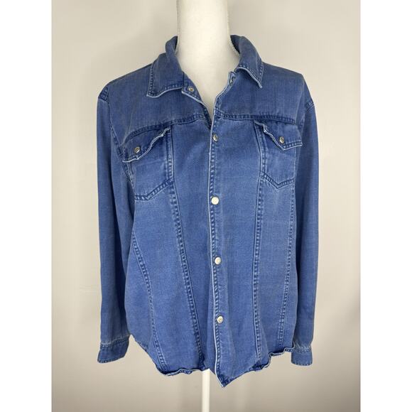 Chico's Design Womens Snap Up Long Sleeve Blue Denim Jeans Jacket Size 2 - Picture 3 of 9